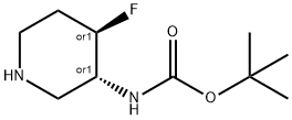 Carbamic acid, N-[(3R,4R)-4-fluoro-3-piperidinyl]-, 1,1-dimethylethyl ester, rel- Structure