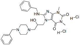 8-(benzylamino)-7-[3-(4-benzylpiperazin-1-yl)-2-hydroxy-propyl]-1,3-di methyl-purine-2,6-dione dihydrochloride 化学構造式