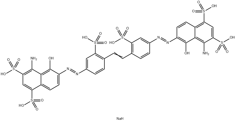 6,6'-[1,2-エテンジイルビス[(3-ソジオオキシスルホニル-4,1-フェニレン)アゾ]]ビス[4-アミノ-5-ヒドロキシ-1,3-ナフタレンジスルホン酸ジナトリウム] 化学構造式