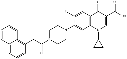 3-Quinolinecarboxylic acid, 1-cyclopropyl-6-fluoro-1,4-dihydro-7-[4-[2-(1-naphthalenyl)acetyl]-1-piperazinyl]-4-oxo- 结构式