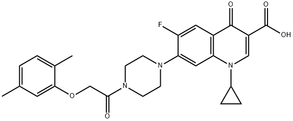 3-Quinolinecarboxylic acid, 1-cyclopropyl-7-[4-[2-(2,5-diMethylphenoxy)acetyl]-1-piperazinyl]-6-fluoro-1,4-dihydro-4-oxo-,1053951-34-0,结构式