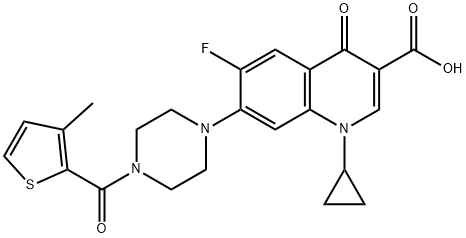 3-Quinolinecarboxylic acid, 1-cyclopropyl-6-fluoro-1,4-dihydro-7-[4-[(3-Methyl-2-thienyl)carbonyl]-1-piperazinyl]-4-oxo- 化学構造式