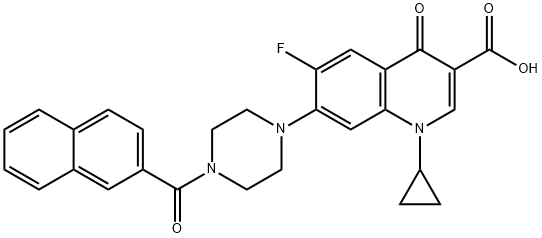 3-Quinolinecarboxylic acid, 1-cyclopropyl-6-fluoro-1,4-dihydro-7-[4-(2-naphthalenylcarbonyl)-1-piperazinyl]-4-oxo- 结构式
