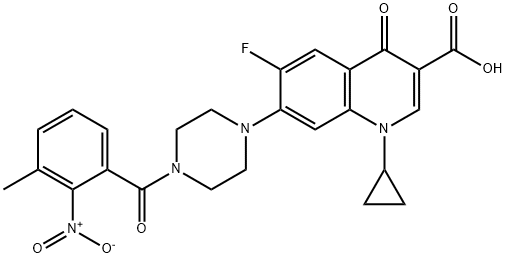 3-Quinolinecarboxylic acid, 1-cyclopropyl-6-fluoro-1,4-dihydro-7-[4-(3-Methyl-2-nitrobenzoyl)-1-piperazinyl]-4-oxo-,1054010-70-6,结构式