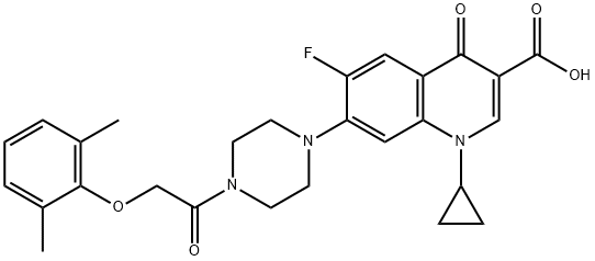 3-Quinolinecarboxylic acid, 1-cyclopropyl-7-[4-[2-(2,6-diMethylphenoxy)acetyl]-1-piperazinyl]-6-fluoro-1,4-dihydro-4-oxo- Structure
