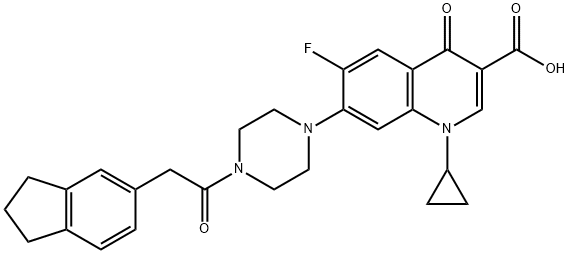 3-Quinolinecarboxylic acid, 1-cyclopropyl-7-[4-[2-(2,3-dihydro-1H-inden-5-yl)acetyl]-1-piperazinyl]-6-fluoro-1,4-dihydro-4-oxo- Structure