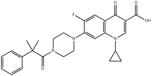 3-Quinolinecarboxylic acid, 1-cyclopropyl-6-fluoro-1,4-dihydro-7-[4-(2-Methyl-1-oxo-2-phenylpropyl)-1-piperazinyl]-4-oxo- 结构式