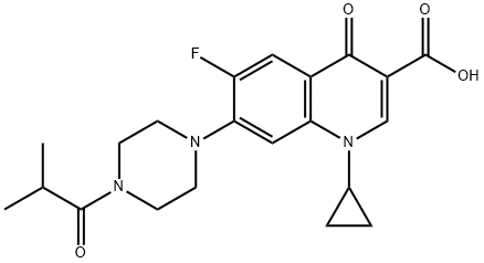 3-Quinolinecarboxylic acid, 1-cyclopropyl-6-fluoro-1,4-dihydro-7-[4-(2-Methyl-1-oxopropyl)-1-piperazinyl]-4-oxo- Struktur