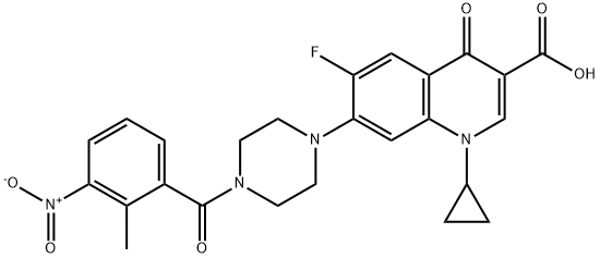 3-Quinolinecarboxylic acid, 1-cyclopropyl-6-fluoro-1,4-dihydro-7-[4-(2-Methyl-3-nitrobenzoyl)-1-piperazinyl]-4-oxo- Struktur