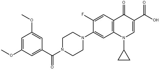 3-Quinolinecarboxylic acid, 1-cyclopropyl-7-[4-(3,5-diMethoxybenzoyl)-1-piperazinyl]-6-fluoro-1,4-dihydro-4-oxo- Struktur