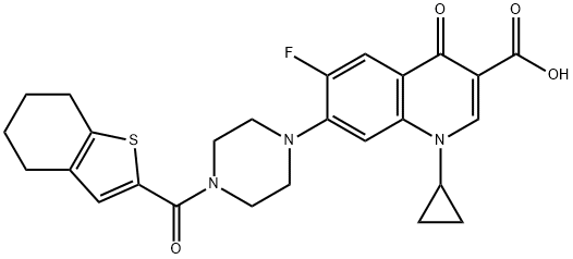 3-Quinolinecarboxylic acid, 1-cyclopropyl-6-fluoro-1,4-dihydro-4-oxo-7-[4-[(4,5,6,7-tetrahydrobenzo[b]thien-2-yl)carbonyl]-1-piperazinyl]-,1054130-15-2,结构式