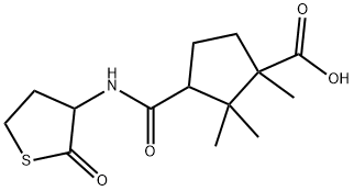 Cyclopentanecarboxylic acid, 3-(((2-oxotetrahydro-3-thienyl)amino)carb onyl)-1(and 3),2,2-trimethyl- 化学構造式
