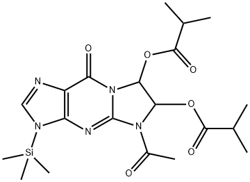 Propanoic  acid,  2-methyl-,  5-acetyl-5,6,7,9-tetrahydro-9-oxo-3-(trimethylsilyl)-3H-imidazo[1,2-a]purine-6,7-diyl  ester  (9CI) Structure