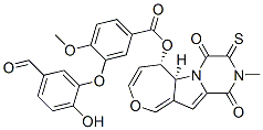(-)-3-(5-Formyl-2-hydroxyphenyloxy)-4-methoxybenzoic acid (5aS,6S)-1,2,3,4,5a,6-hexahydro-2-methyl-1,4-dioxo-3-thioxooxepino[3',4':4,5]pyrrolo[1,2-a]pyrazine-6-yl ester 结构式