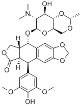 (5R-(5alpha,5abeta,8aalpha,9beta))-9-((2-Deoxy-2-(dimethylamino)-4,6-O-ethylidene-beta-D-glucopyranosyl)oxy)-5,8,8a,9-tetrahydro-5-(4-hydroxy-3,5-dimethoxyphenyl)furo[3',4':6,7]naphtho[2,3-d]-1,3-dioxol-6(5aH)-one 化学構造式