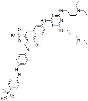 7-[[4,6-ビス[[3-(ジエチルアミノ)プロピル]アミノ]-1,3,5-トリアジン-2-イル]アミノ]-4-ヒドロキシ-3-[[4-[(4-スルホフェニル)アゾ]フェニル]アゾ]-2-ナフタレンスルホン酸 化学構造式
