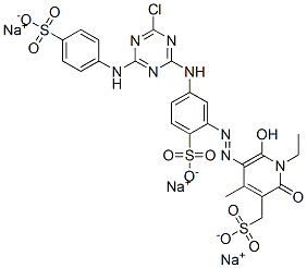 4-[4-Chloro-6-(4-sulfoanilino)-1,3,5-triazin-2-ylamino]-2-(1-ethyl-2-hydroxy-4-methyl-6-oxo-5-sulfomethyl-1,6-dihydropyridin-3-ylazo)benzenesulfonic acid trisodium salt,106359-90-4,结构式