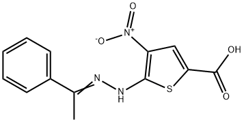 2-Thiophenecarboxylic  acid,  5-[(-alpha--methylbenzylidene)hydrazino]-4-nitro-  (7CI) 结构式