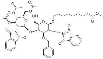 8-Methoxycarbonyloctyl4-O-(3,4,6-tri-O-acetyl-2-deoxy-2-phthalimido-b-D-glucopyranosyl)-2-deoxy-3-O-benzyl-2-phthalimido-b-D-glucopyranoside 化学構造式