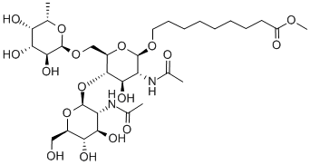 9-[[O-2-(乙酰氨基)-2-脱氧-BETA-D-吡喃葡萄糖基-(1-4)-O-[6-脱氧-ALPHA-L-吡喃半乳糖基-(1-6)]-2-(乙酰氨基)-2-脱氧-BETA-D-吡喃葡萄糖基]氧基]壬酸甲酯 结构式