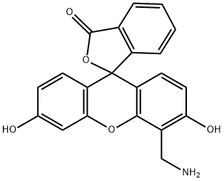 4'-(Aminomethyl)-3',6'-dihydroxy-3H-spiro-[isobenzofuran-1,9'-xanthen]-3-one Struktur