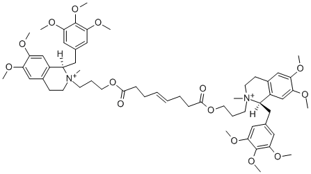 2,2′-[(1,8-ジオキソ-4-オクテン-1,8-ジイル)ビス(オキシ-3,1-プロパンジイル)]ビス[1,2,3,4-テトラヒドロ-6,7-ジメトキシ-2-メチル-1-[(3,4,5-トリメトキシフェニル)メチル]イソキノリニウム] 化学構造式