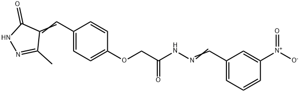 2-[4-[(Z)-(3-methyl-5-oxo-1H-pyrazol-4-ylidene)methyl]phenoxy]-N-[(3-n itrophenyl)methylideneamino]acetamide Structure