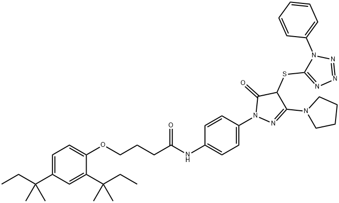 1-[4-[4-(2,4-DI-TERT-PENTYLPHENOXY)-BUTYRAMIDO]-PHENYL]3-PYRROLIDINO-4-(1-PHENYL-TETRAZOL-5-YL)-THIO-PYRAZOLIN-5-ONE 化学構造式