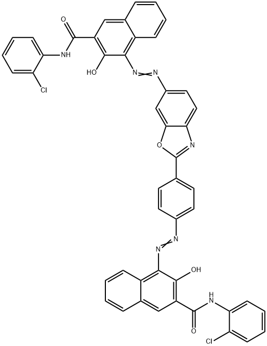 N-(2-CHLOROPHENYL)-4-[[4-[6-[[3-[[(2-CHLOROPHENYL)AMINO]CARBONYL]-2-HYDROXY-1-NAPHTHALENYL]AZO]-2-BENZOXAZOLYL] PHENYL]AZO]-3-HYDROXY-2-NAPHTHALENECARBOXAMIDE Struktur