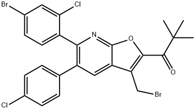 1-(6-(4-broMo-2-chlorophenyl)-3-(broMoMethyl)-5-(4-chlorophenyl)furo[2,3-b]pyridin-2-yl)-2,2-diMethylpropan-1-one,1072708-39-4,结构式