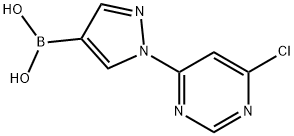 1-(6-クロロピリミジン-4-イル)ピラゾール-4-ボロン酸 化学構造式