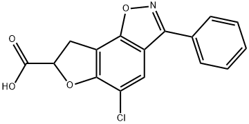 5-クロロ-7,8-ジヒドロ-3-フェニルフロ[2,3-g]-1,2-ベンゾイソオキサゾール-7-カルボン酸 化学構造式
