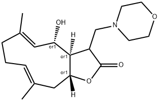 (4R,5E,9E)-3a,4,7,8,11,11aβ-ヘキサヒドロ-4α-ヒドロキシ-6,10-ジメチル-3-(モルホリノメチル)シクロデカ[b]フラン-2(3H)-オン 化学構造式