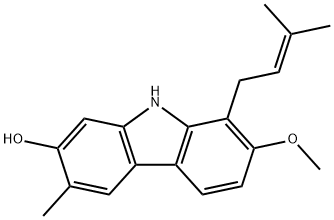 7-メトキシ-3-メチル-8-(3-メチル-2-ブテニル)-9H-カルバゾール-2-オール 化学構造式