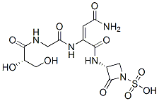 (E)-2-[N-[(2S)-2,3-ジヒドロキシ-1-オキソプロピル]グリシルアミノ]-N-[(3R)-2-オキソ-1-スルホ-3-アゼチジニル]-2-ブテンジアミド 化学構造式