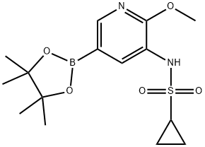 N-(2-甲氧基-5-(4,4,5,5-四甲基-1,3,2-二氧杂环戊硼烷-2-基)吡啶-3-基)环丙磺酰胺, 1083326-71-9, 结构式