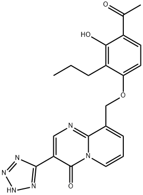 3-(1H-テトラゾール-5-イル)-9-[[[2-プロピル-3-ヒドロキシ-4-(メチルカルボニル)フェニル]オキシ]メチル]-4H-ピリド[1,2-a]ピリミジン-4-オン 化学構造式