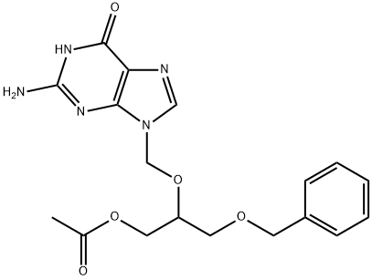 6H-Purin-6-one, 9-[[1-[(acetyloxy)Methyl]-2-(phenylMethoxy)ethoxy]Methyl]-2-aMino-1,9-dihydro- Struktur