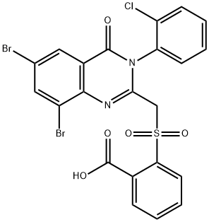 2-[[6,8-dibromo-3-(2-chlorophenyl)-4-oxo-quinazolin-2-yl]methylsulfony l]benzoic acid Struktur