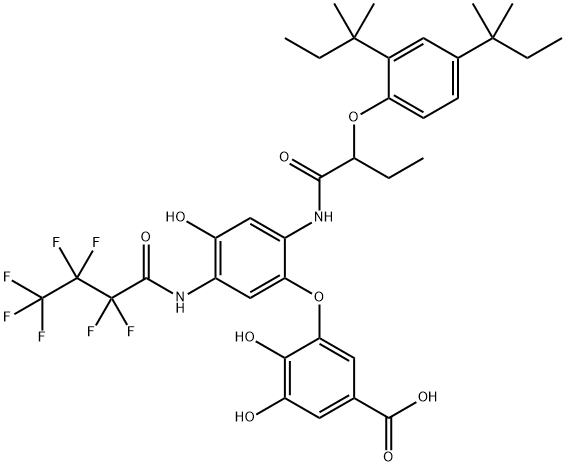 3-[2-[2-(2,4-Di-tert-pentylphenoxy)butyrylamino]-5-[(heptafluorobutyryl)amino]-4-hydroxyphenoxy]-4,5-dihydroxybenzoic acid,109059-96-3,结构式
