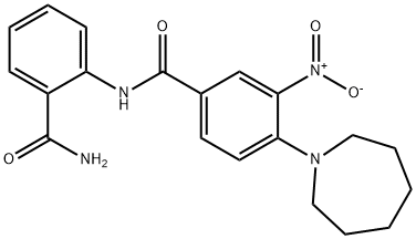 N-[2-(aminocarbonyl)phenyl]-4-(1-azepanyl)-3-nitrobenzenecarboxamide 化学構造式