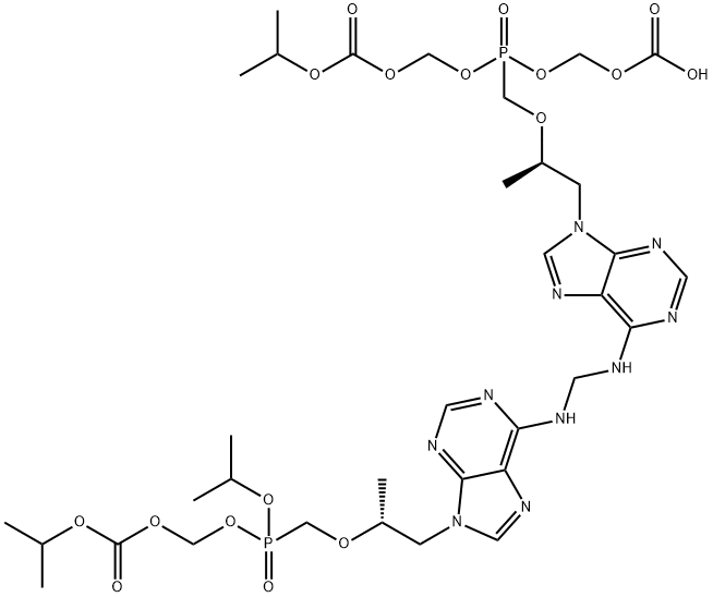 2,4,6,8-Tetraoxa-5-phosphanonanedioic acid, 5-[[(1R)-2-[6-[[[[9-[(2R)-5-hydroxy-2,11-diMethyl-5-oxido-9-oxo-3,6,8,10-tetraoxa-5-phosphadodec-1-yl]-9H-purin-6-yl]aMino]Methyl]aMino]-9H-purin-9-yl]-1-Methylethoxy]Methyl]-, 1,9-bis(1-Methylethyl) ester, 5-ox Struktur