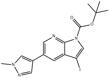 1H-Pyrrolo[2,3-b]pyridine-1-carboxylic acid, 3-iodo-5-(1-Methyl-1H-pyrazol-4-yl)-, 1,1-diMethylethyl ester,1093676-94-8,结构式