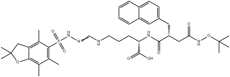 N2-[(2R)-4-[(1,1-DiMethylethoxy)aMino]-2-(2-naphthalenylMethyl)-1,4-dioxobutyl]-N5-[[[2,3-dihydro-2,2,4,6,7-pentaMethyl-5-benzofuranyl]sulfonyl]aMino]iMinoethyl-L-ornithine Struktur