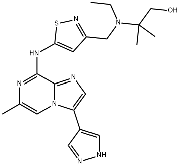 1-Propanol, 2-[ethyl[[5-[[6-Methyl-3-(1H-pyrazol-4-yl)iMidazo[1,2-a]pyrazin-8-yl]aMino]-3-isothiazolyl]Methyl]aMino]-2-Methyl- Struktur