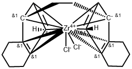 RAC-ETHYLENEBIS(4,5,6,7-TETRAHYDRO-1-INDENYL)ZIRCONIUM DICHLORIDE 化学構造式