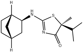 (5S)-2-[(1S,2S,4R)-Bicyclo[2.2.1]hept-2-ylamino]-5-methyl-5-(1-methylethyl)-4(5H)-thiazolone Struktur