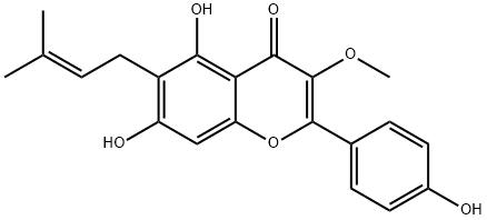 3-メトキシ-6-(3-メチル-2-ブテニル)-4',5,7-トリヒドロキシフラボン 化学構造式