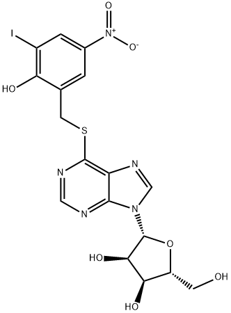 6-((2-hydroxy-3-iodo-5-nitrobenzyl)thio)-9-ribofuranosylpurine,109982-34-5,结构式