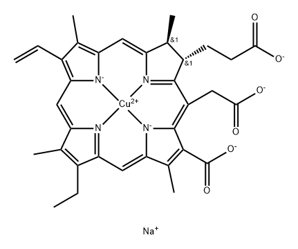 Trinatrium-(2S-trans)-[18-carboxy-20-(carboxymethyl)-13-ethyl-2,3-dihydro-3,7,12,17-tetramethyl-8-vinyl-21H,23H-porphin-2-propionato(5-)-N21,N22,N23,N24]cuprat(3-)